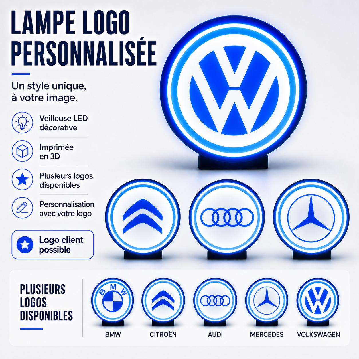 Lampe Logo personnalisée | Veilleuse “glow in the dark” | Intensité réglable | LED COB | Déco chambre / bureau / garage