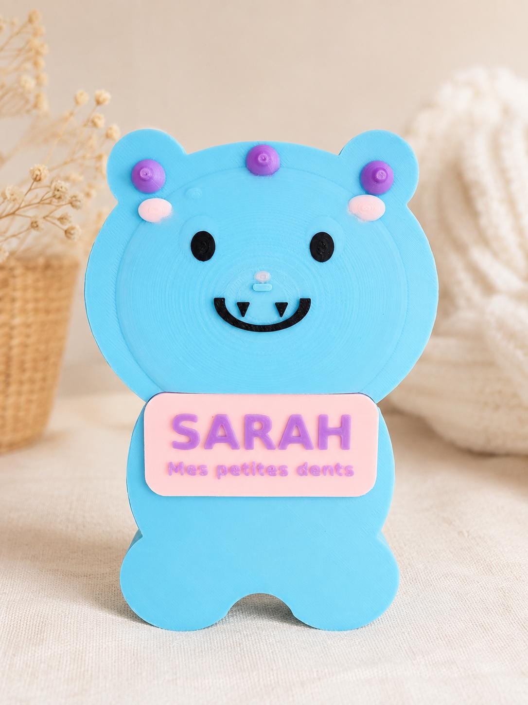Boîte à dents de lait personnalisée Monstre – Prénom enfant – 20 compartiments – Petite souris – Cadeau enfant original