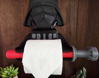 Porte Papier Toilette Darth Vader Style Brique – Support WC Sabre Rouge – Déco Fun Salle de Bain – Cadeau Geek Original