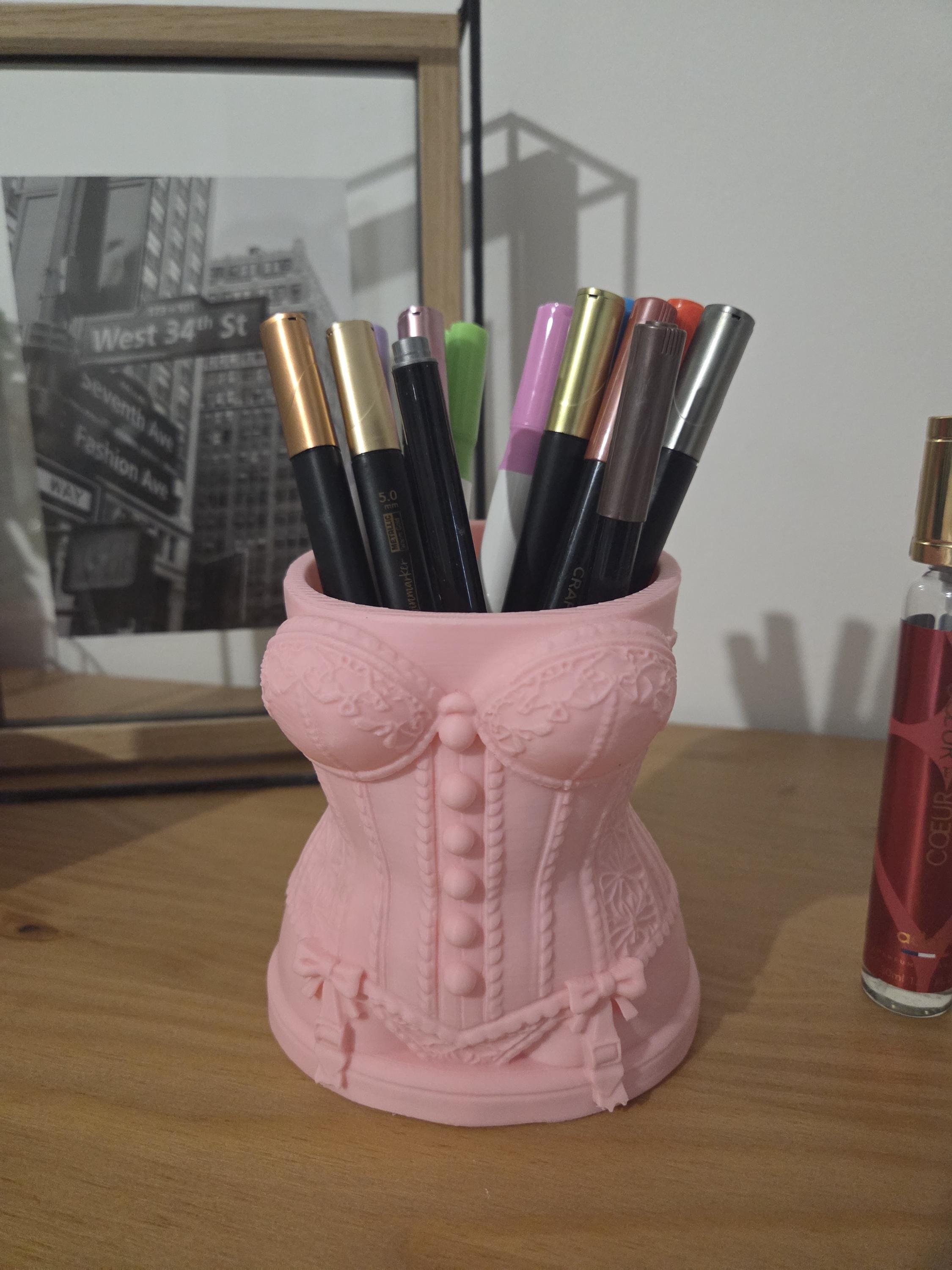 Pot à crayons Corset Boudoir | Organisateur maquillage | Déco féminine romantique | Impression 3D