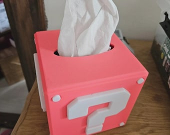 Portafazzoletti con punto interrogativo "?" (Mario) in stile gaming | Decorazione Geek | Distributore di fazzoletti originale | Giallo / Rosa / Fucsia / Azzurro
