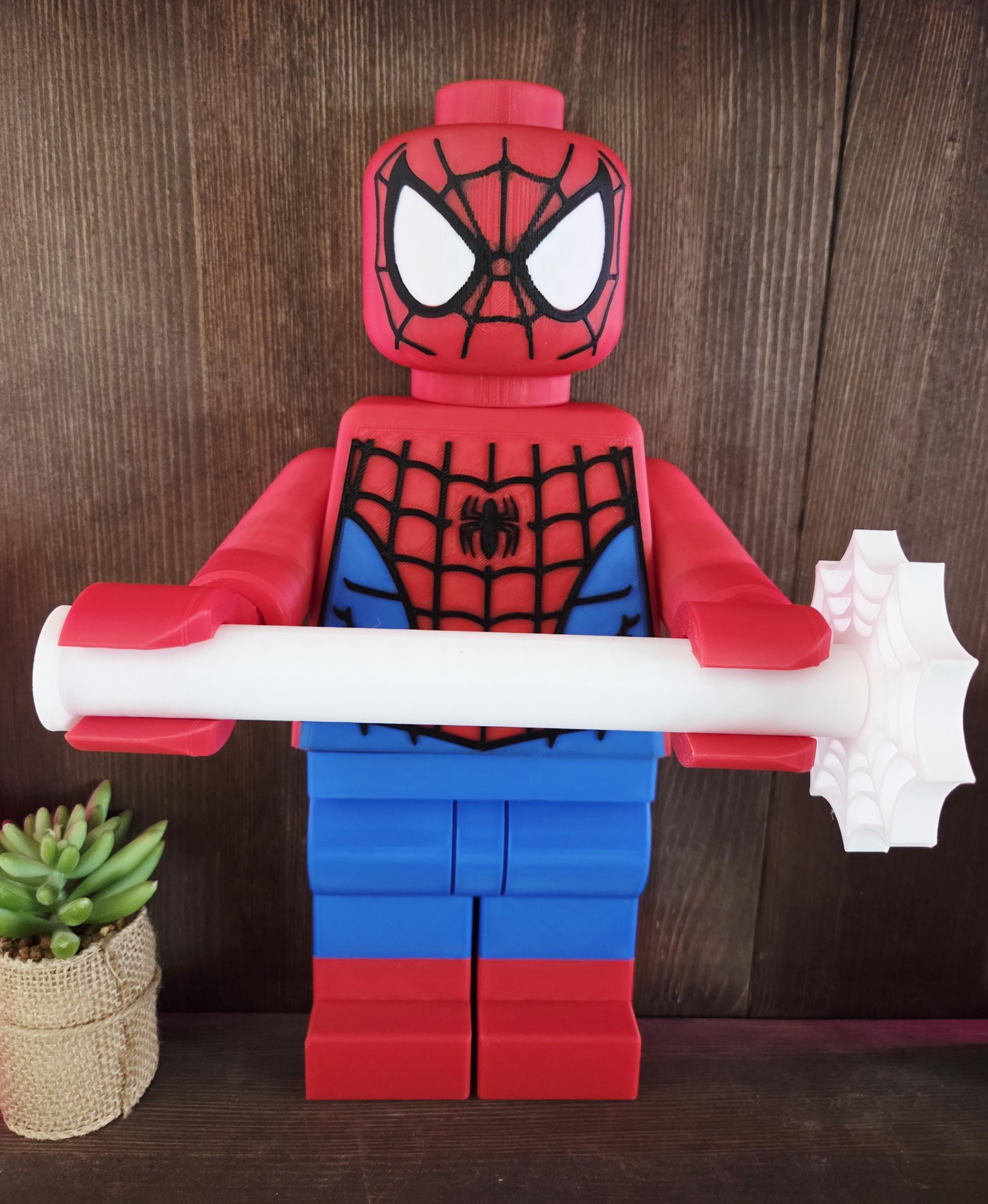 Porte-papier toilette bonhomme brique héros SpiderMan| Déco WC rouge et bleu | Support rouleau 3D | Cadeau geek