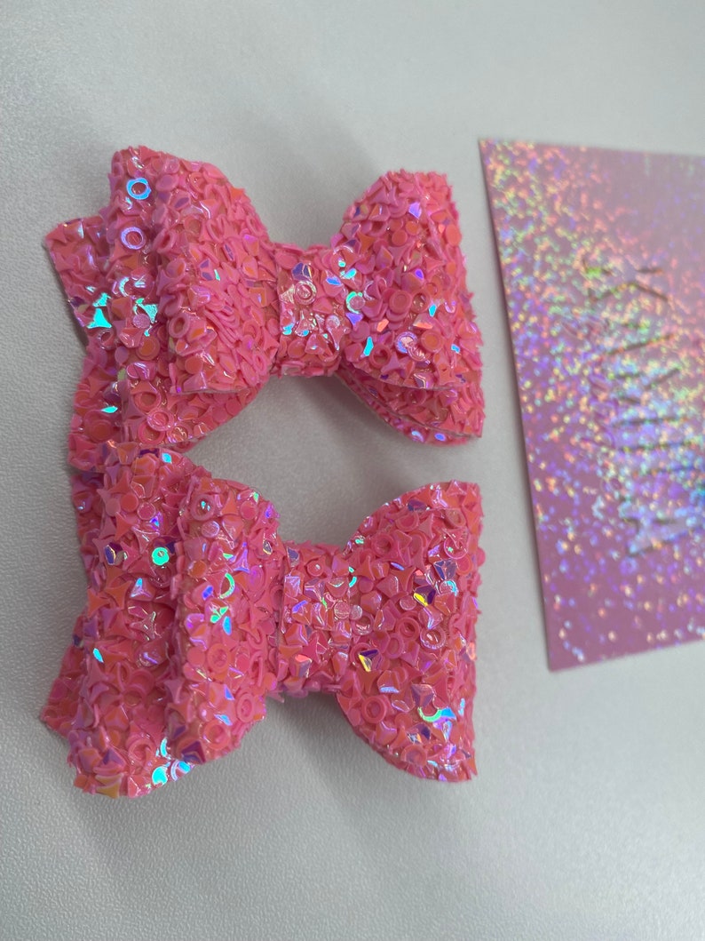 2.5 Pink Sequin Glitter Hair Bow Set Etsy