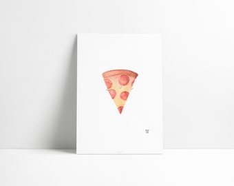 Impression d'art aquarelle pizza mignonne chambre d'enfants cuisine