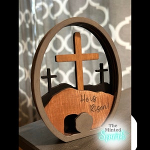 Resurrection Egg Decor - He is Risen - tiered tray decor - religious easter decorations - wood cross - Easter Decor - DIY kit also available