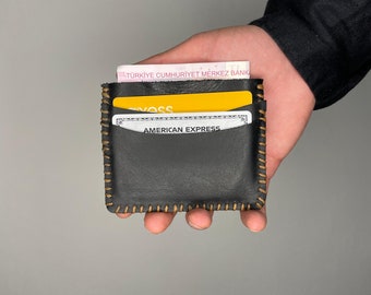 Schwarz komplett handgefertigte Leder Kartenhalter, Brieftasche. Echt % 100 Leder Kartenhalter Brieftasche.
