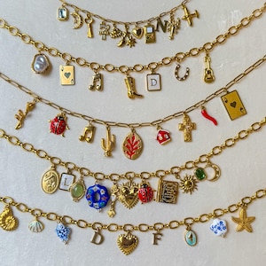 Custom GOLD Charm Necklace, Personalised Necklace, Build-your-own, Charm Bar, Trending Jewelry, Stainless Steel, Waterproof,