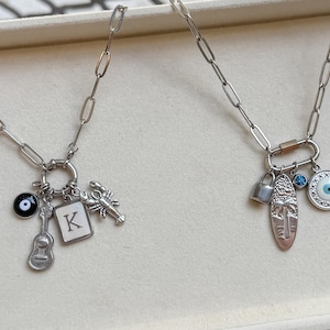 SILBER - individueller Bolzenring / Karabiner Charm-Kette, personalisierte Halskette, zum Selbstgestalten, Charm Bar