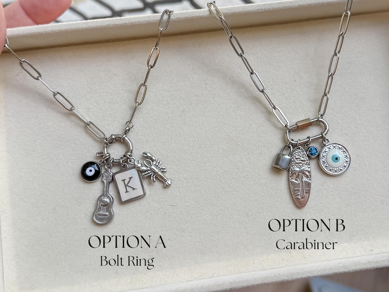 Silber:Charm Bar Halskette | Bauen Sie Ihr Eigenes Charm Halskette System | Karabiner Halskette Basis | Individueller Edelstahlschmuck | Geschenk für Sie Bild 5