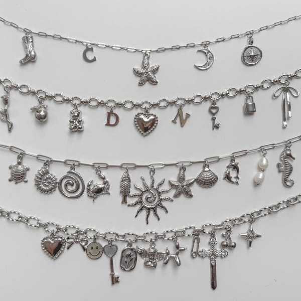 Aangepaste ZILVEREN bedelketting, gepersonaliseerde ketting, zelf samenstellen, Charm Bar