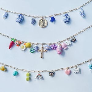 Custom Ceramic Charm Necklace: Personalized Porcelain Jewellery, Build you own, Charm Bar