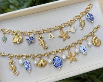 Gold Charm Armband, personalisiertes Armband, Personalisierbar, Charm Bar, Edelstahl,