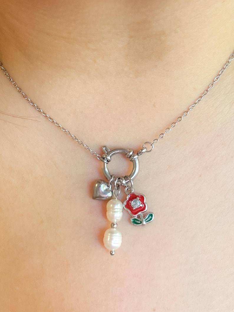 Silber:Charm Bar Halskette | Bauen Sie Ihr Eigenes Charm Halskette System | Karabiner Halskette Basis | Individueller Edelstahlschmuck | Geschenk für Sie Bild 6