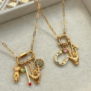 GOLD - Custom Bolt Ring / Carabiner Charm Necklace, Personalised Necklace, Build-your-own, Charm Bar