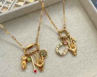 GOLD - Custom Bolt Ring / Carabiner Charm Necklace, Personalised Necklace, Build-your-own, Charm Bar