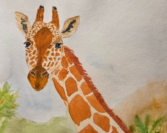 Original watercolor painting giraffe