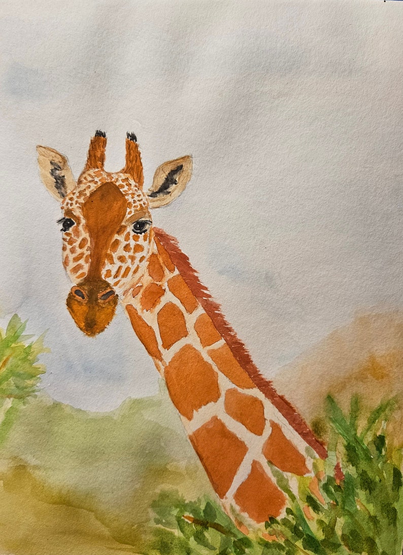 Original watercolor painting giraffe image 1