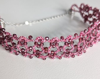 Faceted Garnet Tatting Lace Bracelet