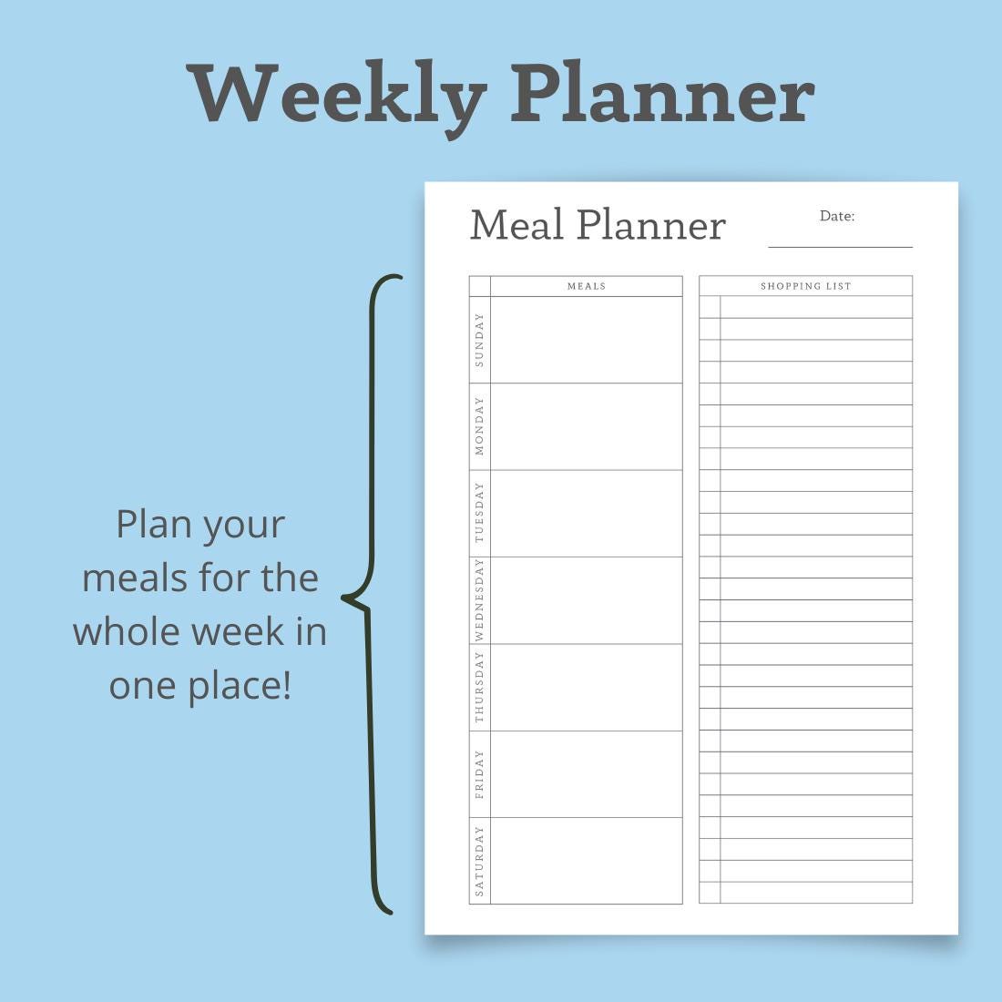Digital Weekly Meal Planner, Printable Meal Planner PDF, A4 Meal ...