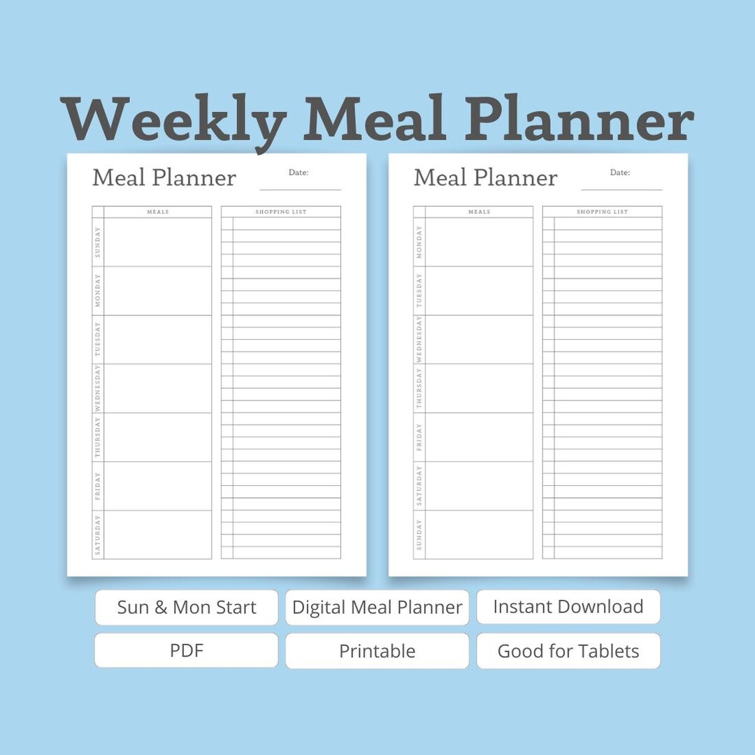 Digital Weekly Meal Planner, Printable Meal Planner PDF, A4 Meal ...