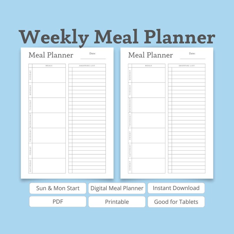 Digital Weekly Meal Planner, Printable Meal Planner PDF, A4 Meal ...