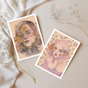 Hello, Daisy Postkarten 2er Set (A6) | Kunstdruck auf Archival Paper | Handgefertigt in Deutschland | Poster, Print, Illustration, Kunst
