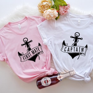 Matching Cruise Couple Shirts: First Mate & Captain Tees