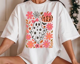 Comfort Colors Halloween Shirt: Ghost, Pumpkin, Floral Graphic Tee