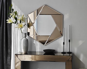 Hexagon Luxury Mirror for Living Room - Unique & Modern Decorative Wall Mirror, Perfect Mother's Day and Housewarming Gift