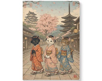Cats in Kimonos Softcover Journal | Japanese Cherry Blossom Notebook