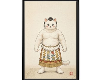 Sumo Cat Wall Art Canvas | Yokozuna Japanese Cat Portrait Print | Ukiyo-e Style Sumo Wrestler Art