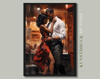 Arte negro romántico: Pareja bailando en un café de jazz (descarga digital)