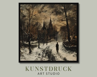 Mansión gótica victoriana de invierno: Impresión artística con decoración oscura y melancólica (descarga digital)