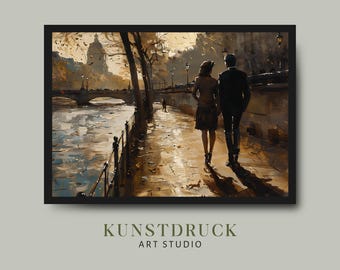Otoño dorado en París: Arte mural retro estilo pintura al óleo (descarga digital)