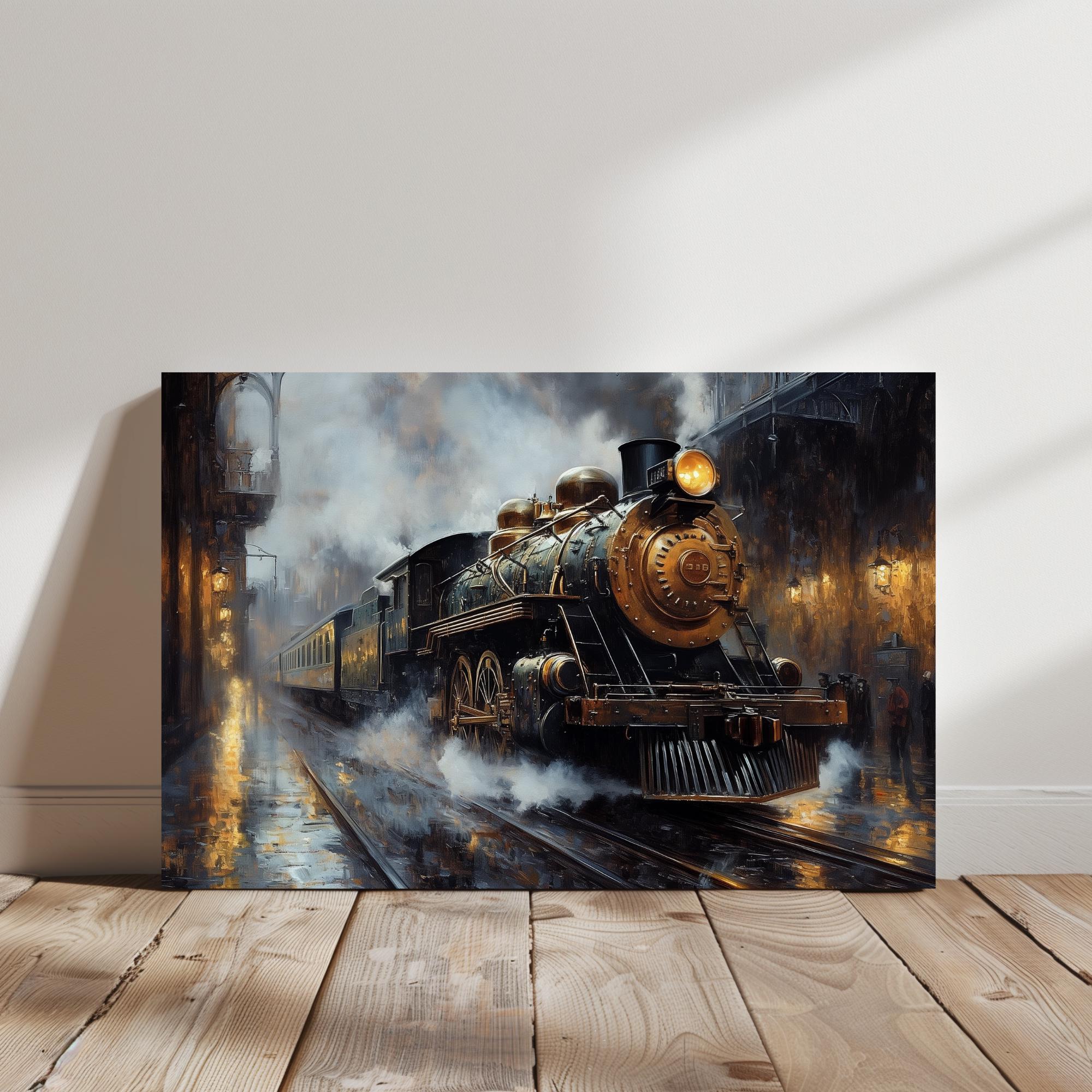 Steampunk Train Station Oil Painting | Vintage Steam Engine Wall Art ...