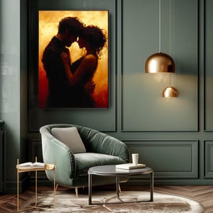Romantic Couple Embrace Wall Art | Passionate Love Oil Painting ...