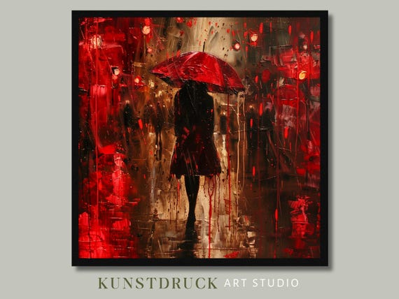 Red Umbrella Woman in Rainy City: Impressionist Moody Art Print (digital  Download) - Etsy