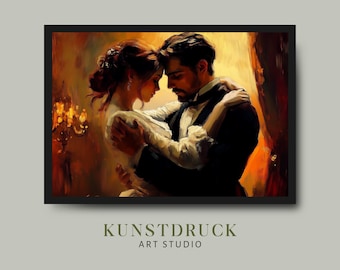 Impresión artística de una pareja victoriana bailando: estilo romántico de pintura al óleo (descarga digital)