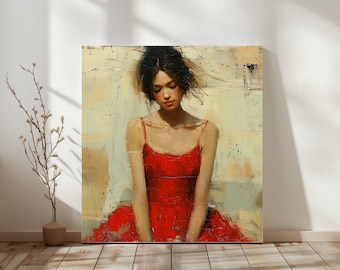 Lámina artística de Chica con Vestido Rojo: Ilustración femenina y elegante (Descarga digital)
