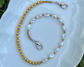 Decoratieve ketting voor handtassen (MINIMALIST Collection) goud-witte kleur.