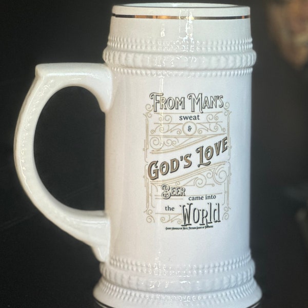 Personalized Groomsmen Gifts Ceramic Beer Stein Catholic Beer Lovers Gifts for Beer Enthusiast Gift Catholic Dad Gifts for Men Custom Gifts