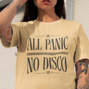 Funny Emo Music Shirt All Panic No Disco Elder Emo Band Graphic Tee for Men & Women Gift for Friend Funny Mental Health Gift