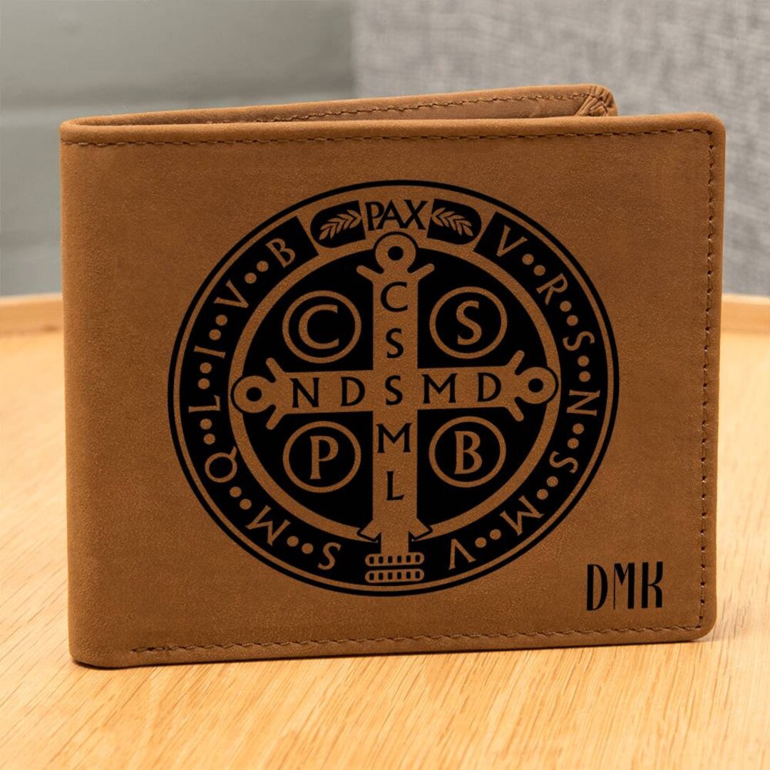 Personalized Benedictine Graphic Leather Wallet Custom Catholic Father ...