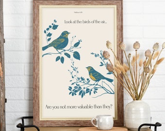 Jesus Quote Matthew 6 26 Bible Verse Positive Affirmation Christian Wall Decor Vintage Bird Scripture Decor Inspirational Home Decor Faith