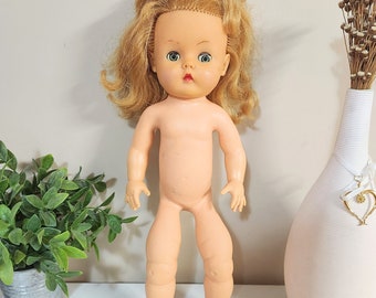 poupée bébé corps en vinyle d'une seule pièce vintage des années 1960 - cheveux réels - yeux endormis - poupée bébé antique vintage / bras / jambes pliables mobiles
