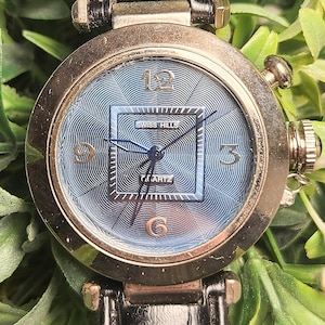 Montre vintage en cuir Swiss Hills pour dames/femmes, accessoires de mode rétro, cadran bleu