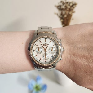 DKNY Stainless Steel Rose Gold Crystal Rhinestone Ladies Quartz Analog Chronograph Watch NY-8588 - Women&#39;s Bracelet Wristwatch / Accessories