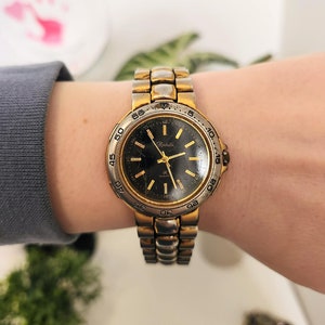 Vintage Men&#39;s Rochelle Watch Gold-Tone Black Dial Designer Wristwatch - Smooth Retro Fashion -Birthday Gift for Him/Dad