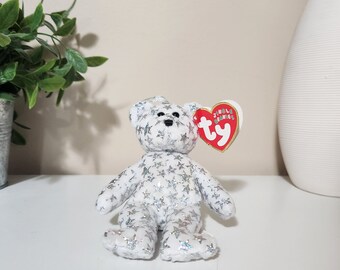 Ty Jingle Beanie "The Beginning" l'Orso - Ornamento per l'albero* (4 pollici) Beanie Baby Silver Stars White Bear