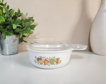 Vaisselle HTF Spice of Life Corning Bol à soupe Grab It ou Heat 'n' Eat ou petite cocotte individuelle et couvercle en Pyrex transparent